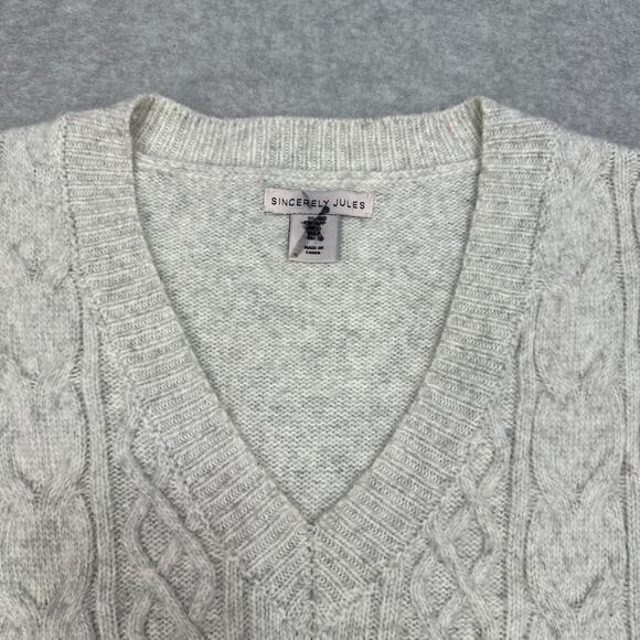 Sincerely Jules Cable Knit Sweater Vest WMN S Cream/Gray Sleeveless Pullover Top - Picture 4 of 10